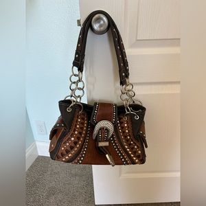 Brown and black leather purse